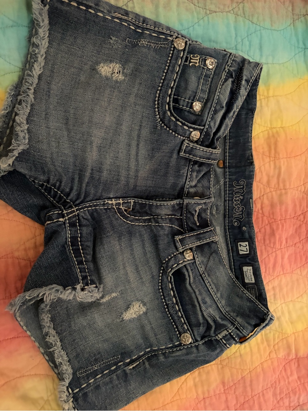Miss Me Blue Distressed Denim Cutoff Shorts